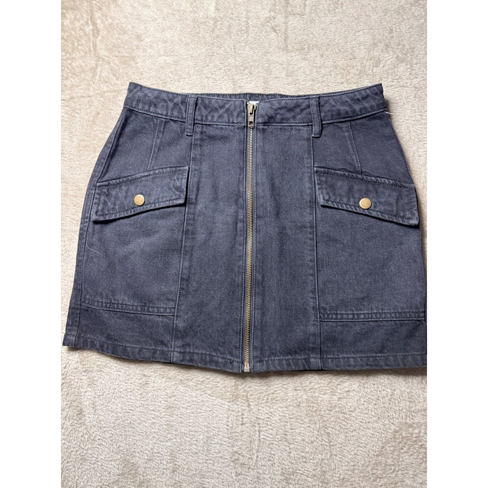 Forever 21 Women Faded Black Denim Zip Front Cargo Mini Skirt Size Small Grunge
